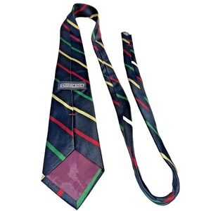 VTG Lands End Tie Red Yellow Green Striped Silk Regimental USA